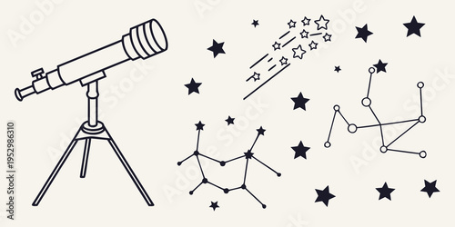 Of a telescope and starry night sky stars constellations astronomy