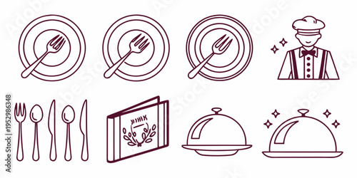 Restaurant set with plates and utensils restaurant plates chef menu food service