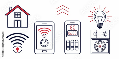 Smart home and technology line house smartphone thermostat