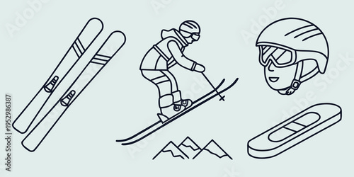 Skiing and winter sports line skis skier helmet