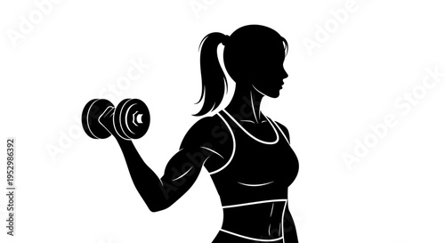 A silhouette of a woman lifting a dumbbell, showcasing strength and fitness in a minimalist style