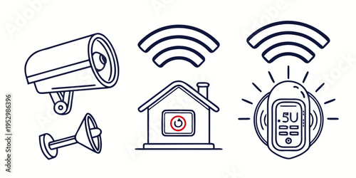 Smart home security system with Wi- Fi symbols Wi-Fi security camera