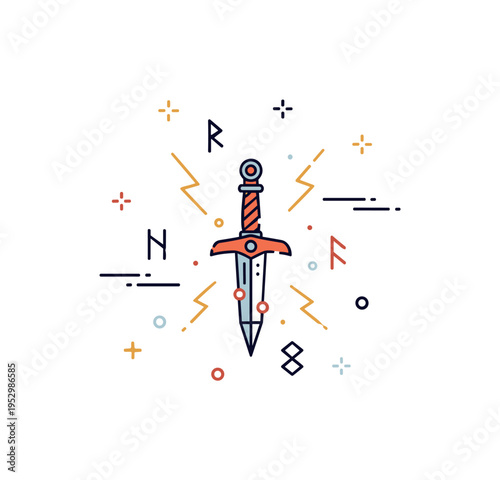 Magical weapons arcane dagger theme showing a small stylized blade surrounded by subtle lightning lines and rune symbols. A compact editorial illustration