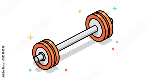 A colorful illustration of a weightlifting barbell with orange weights, featuring a modern, flat style
