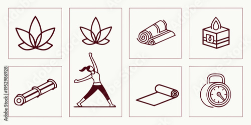 Yoga and symbols in red color lotus kettlebell exercise