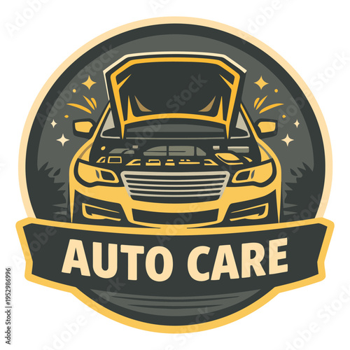 Modern creative logo design for auto care and car repair services with open hood illustration