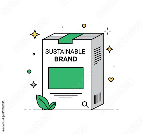 Sustainable brand packaging mockup with a simple box design featuring a bold green label representing eco conscious identity and transparency. Subtle star