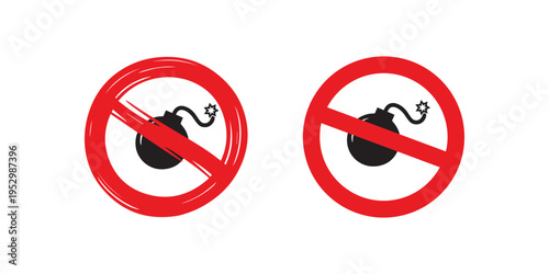 No Bomb Sign Prohibition of Explosives Red Circle with Slash Warning Symbol Safety and Security Danger Prevention Isolated Icon Pro Vector .