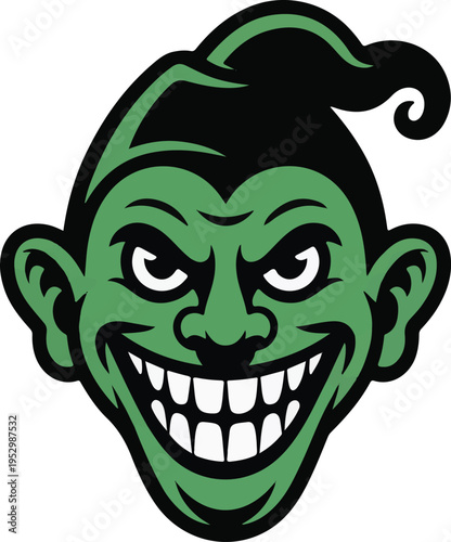 Creepy Green Goblin Face Mascot Illustration