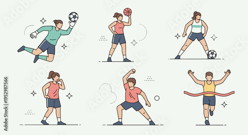 A vibrant illustration of diverse athletes engaging in various sports activities, featuring a modern, flat design style