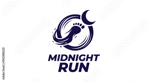 Midnight Run Logo Featuring a Stylized Footprints and Crescent Moon for Night Running Events