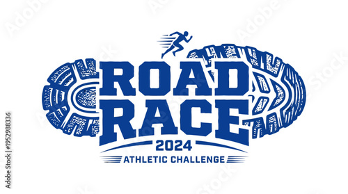 Road Race 2024 Athletic Challenge Logo with Running Shoe Footprint Design
