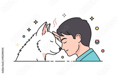 Affectionate moment with furry friend highlighting a gentle forehead touch between a person and their pet, symbolizing trust, empathy, and emotional warmth.