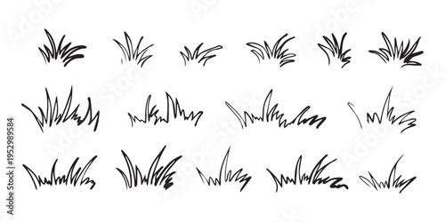Hand-Drawn Grass and Rock Elements Vector Set for Nature-Themed Illustration Designs