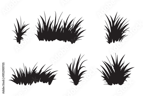 Hand-Drawn Grass and Rock Elements Vector Set for Nature-Themed Illustration Designs
