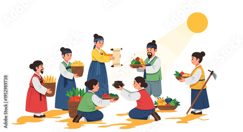 Korean Harvest Festival: People in Hanbok Celebrating Abundance Under the Sun