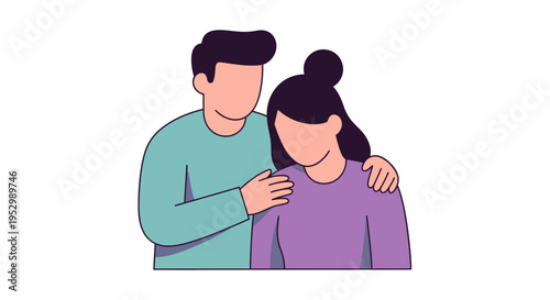 Man Comforts Woman, Support and Empathy Concept, Friendship, Helping Hand