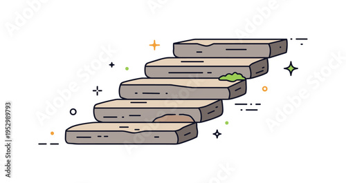 Weathered stone staircase scene featuring layered stone slabs with slight tonal variation and a small moss accent detail, symbolizing passage of time and quiet