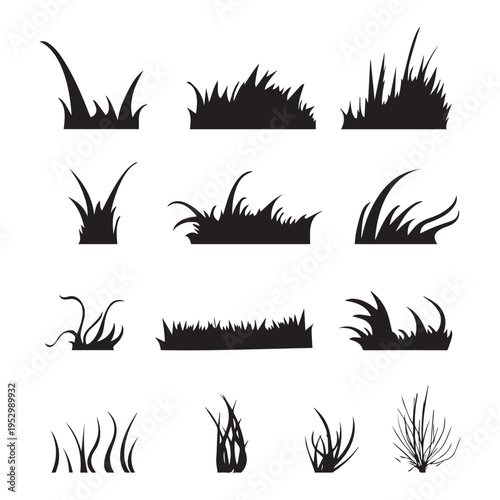 Hand-Drawn Grass and Rock Elements Vector Set for Nature-Themed Illustration Designs