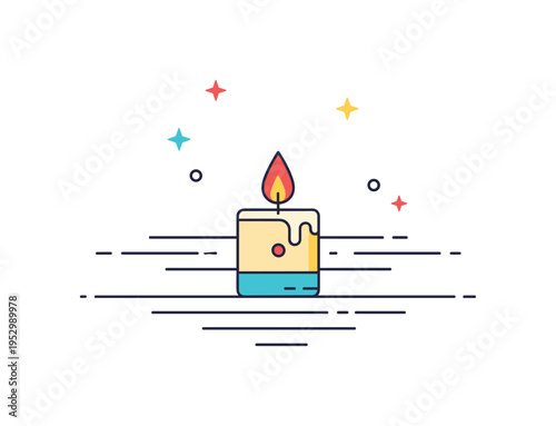 Candle inner balance icon scene with a centered flame and subtle horizontal lines forming a peaceful symmetry around it. The image expresses