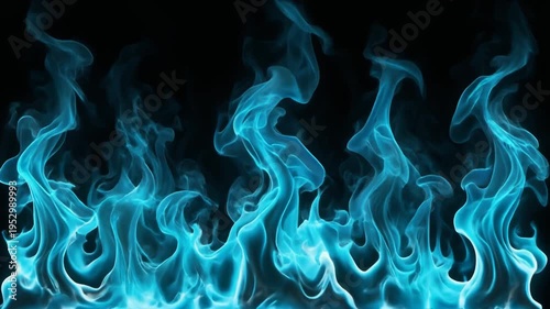 Abstract Blue Fire Flames Flickering on Black Background
