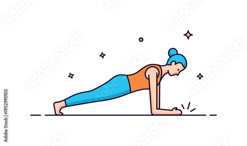 Core workout plank pose with a minimal figure holding a stable position, symbolizing endurance, discipline, and foundational body strength. Subtle floor line