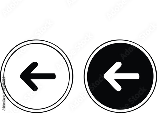 Black and white directional arrows inside circular frames circle
