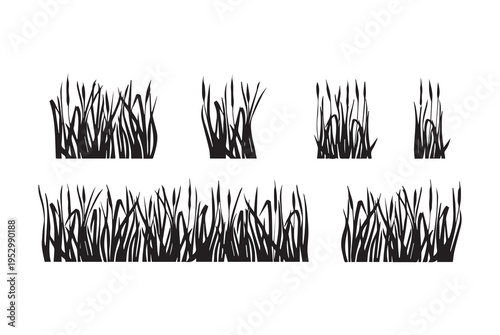 Hand-Drawn Grass and Rock Elements Vector Set for Nature-Themed Illustration Designs