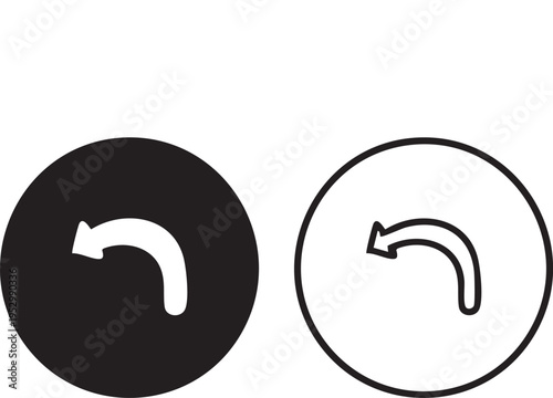 Black circle with white curved arrow and white circle with black