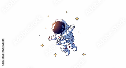 Astronaut floating in space with stars, cute cartoon style illustration