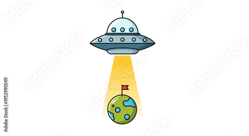 Alien UFO Abducting Planet Earth with Flag, Space Exploration Concept
