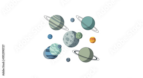 Colorful Planets and Moons in Space - Cosmic Celestial Bodies Illustration