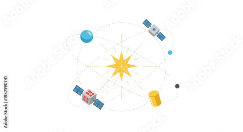 Space exploration, satellites orbiting a star, scientific discovery, technology