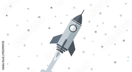 Retro rocket launching into starry sky, modern flat vector illustration