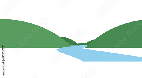 Serene River Valley with Rolling Green Hills and Clear Sky