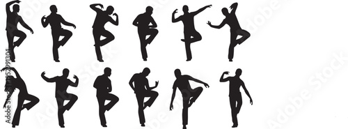 Silhouette of various dance poses in two rows