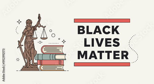 A powerful illustration featuring Lady Justice with scales and books, in a modern flat style, symbolizing equality and justice