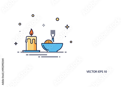 Humble dinner at home featuring a single candle beside a small shared bowl, symbolizing simplicity, resilience, and closeness. The scene conveys quiet evening