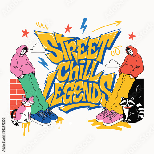 Street Chill Legends — Urban Graffiti Typography with Cartoon Streetwear Characters