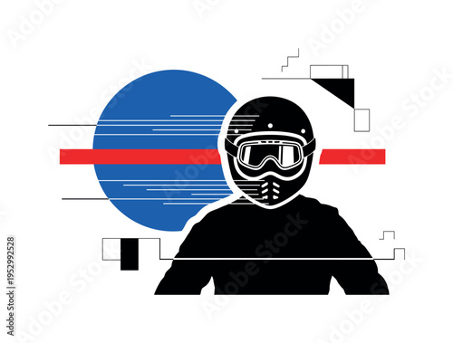 Black and white front view of elliptical handlebars rising symmetrically, oversized bold orange circle halo behind the console area, deep navy horizontal block