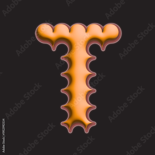 Glowing futuristic orange bubble letter T on dark background.