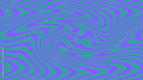 Abstract optical illusion background with purple green swirling wavy lines, dynamic vortex motion, and vibrant geometric decorative layout