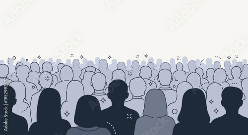 A crowd of diverse silhouettes in a minimalist style, ideal for themes of community and social gatherings