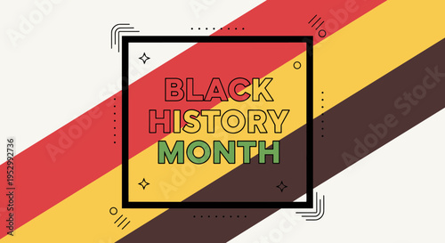 A vibrant illustration celebrating Black History Month with bold typography and colorful stripes in a modern style
