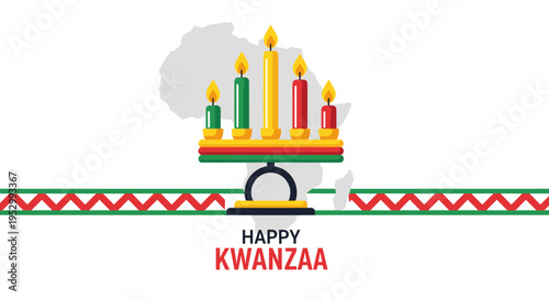 A vibrant Kwanzaa illustration featuring traditional colors and candles, designed in a modern flat style