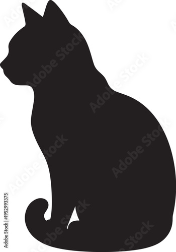A sleek silhouette of a cat sitting calmly in a relaxed pose.
