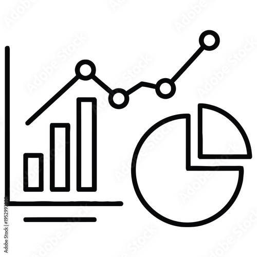 Business Analytics Chart and Pie Graph Icon – Data Analysis Line Vector Illustration
