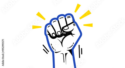 A raised fist symbolizing strength and solidarity, illustrated in a modern, minimalist style with vibrant colors