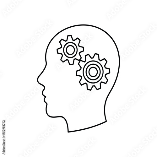 Head outline icon concept human brain with two gears mental process and thinking creativity intelligence and idea