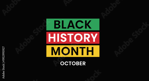 A vibrant graphic design featuring 'Black History Month' in bold colors, suitable for educational or cultural themes